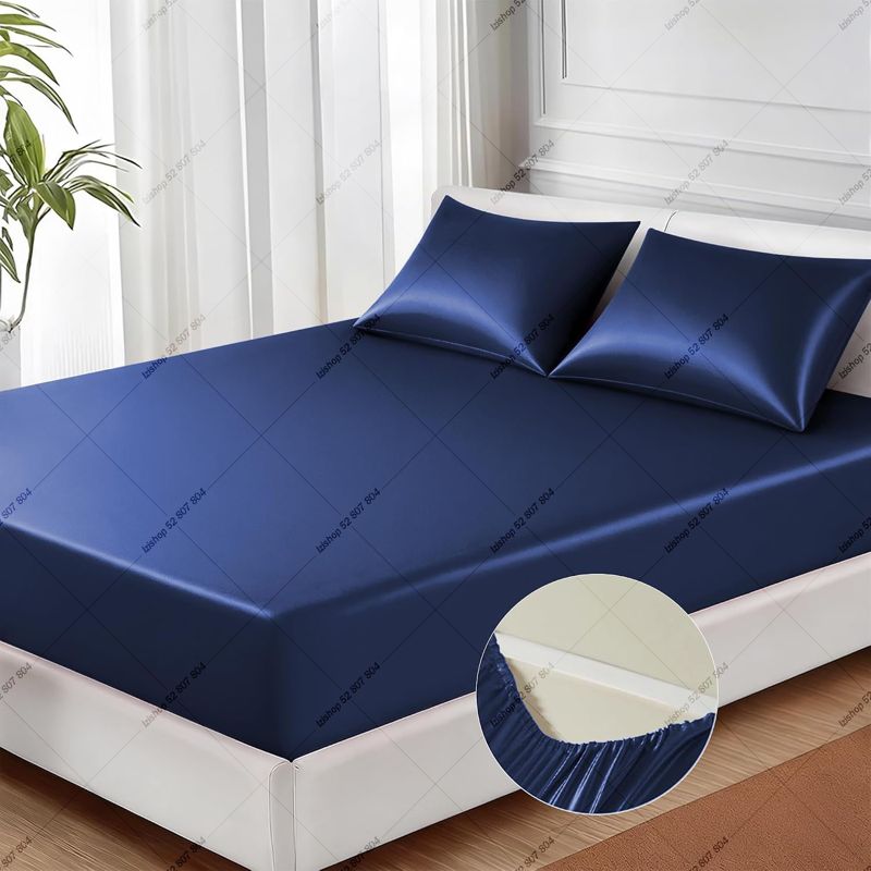 Pack Satin Bleu (Drap Housse + 2 taies)