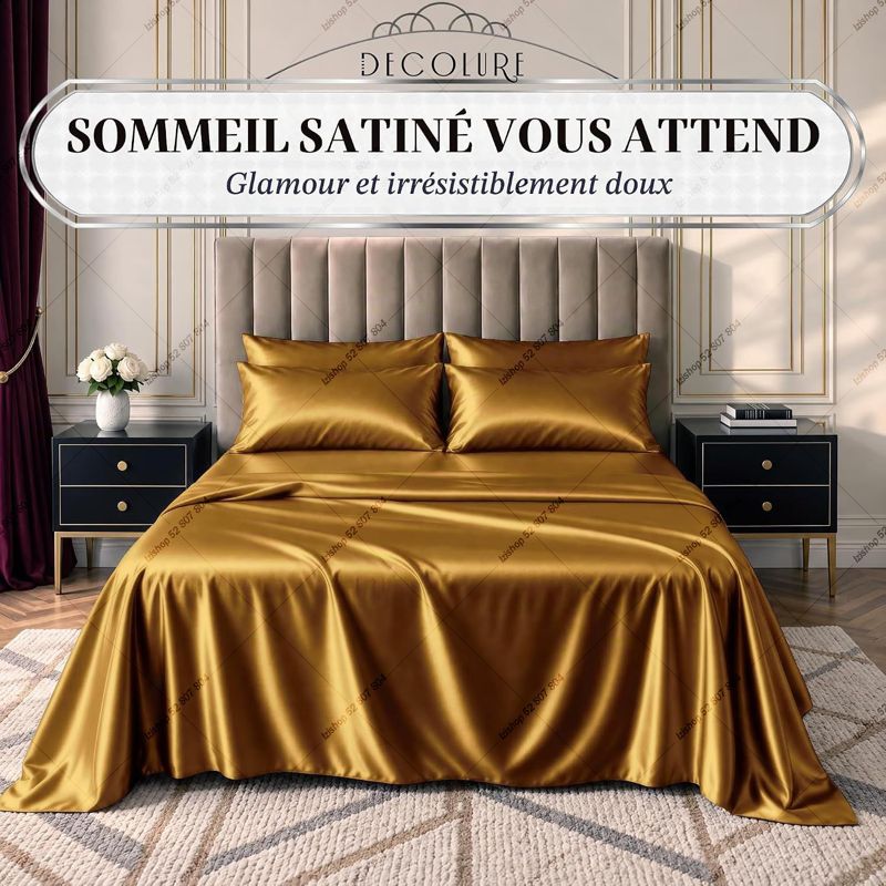Pack Satin Beige cuivré (Drap Housse + 2 Taies)
