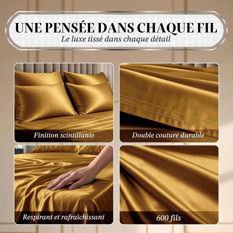 Pack Satin Beige cuivré (Drap Housse + 2 Taies)