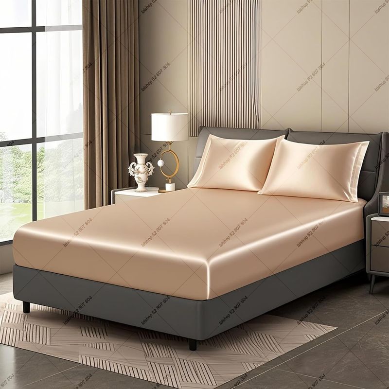 Pack Satin Beige (Drap housse + 2 Taies)