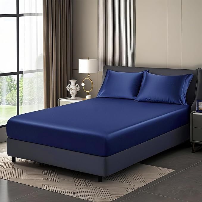Pack Satin Bleu (Drap Housse + 2 taies)