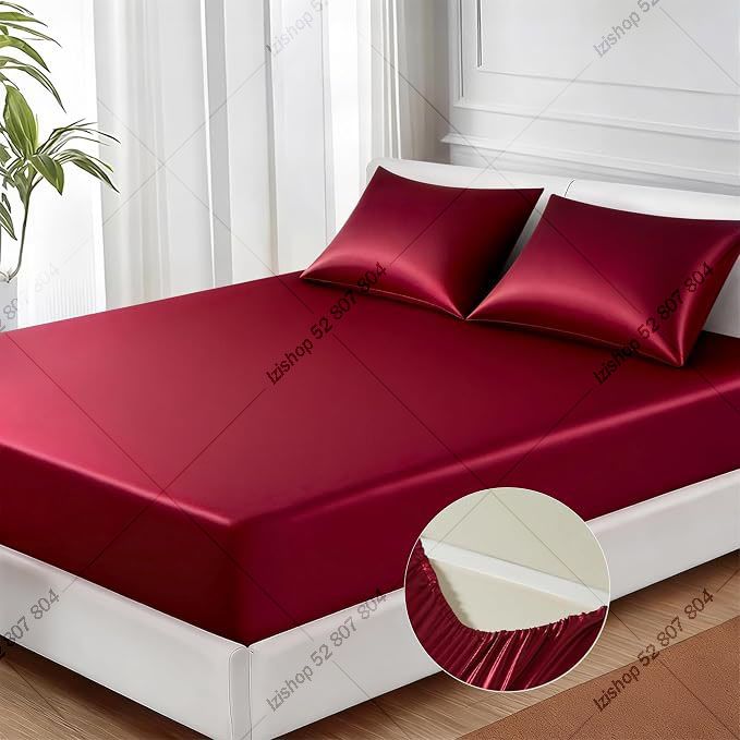 Pack Satin Bordeaux ( Drap Housse et 2 Taies)