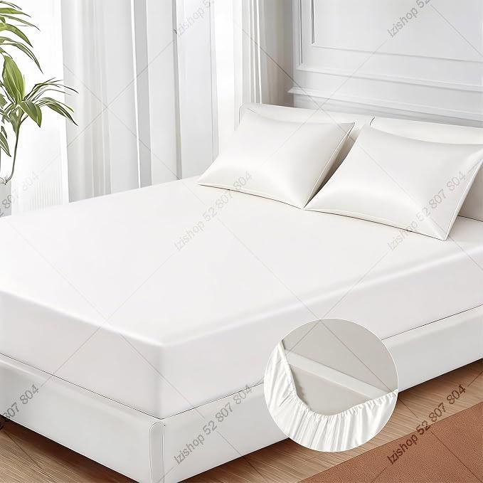 Pack Satin Blanc Cassé (Drap Housse + 2 Taies)