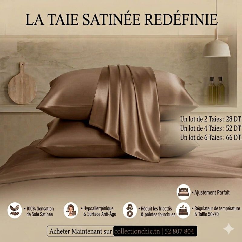 Lot de Taies En Satin Beige Foncé