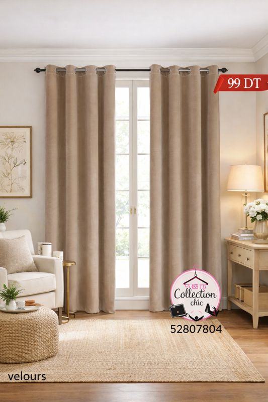 Rideaux Velours Beige