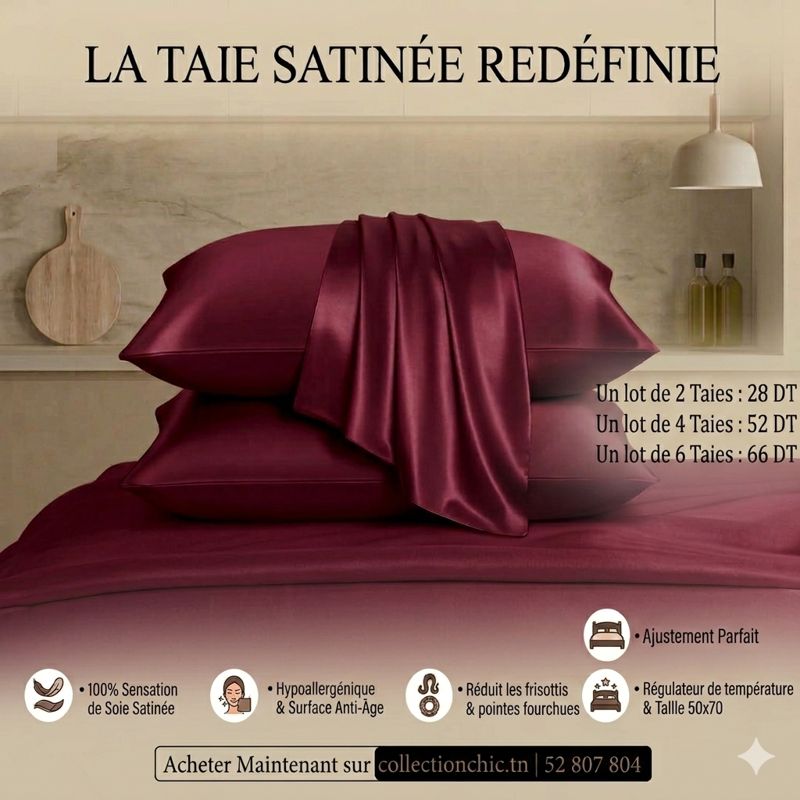 Lot de Taies En Satin Bordeaux 